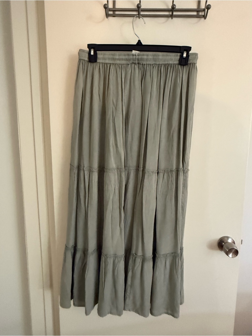 Tiered Maxi Skirt in Light Sage - Women's Elastic Waist Skirt